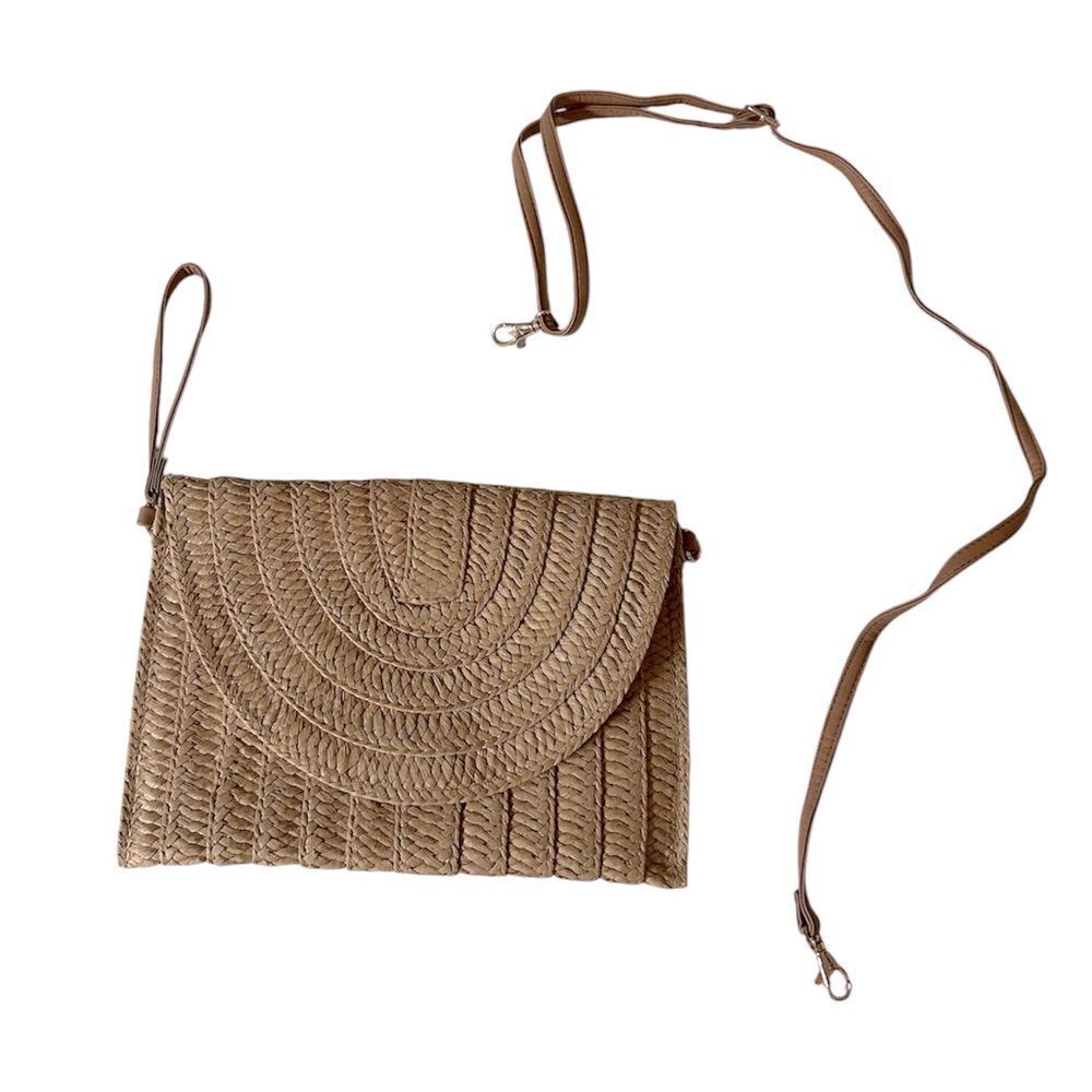 Brown Woven Wristlet Clutch Crossbody Bag